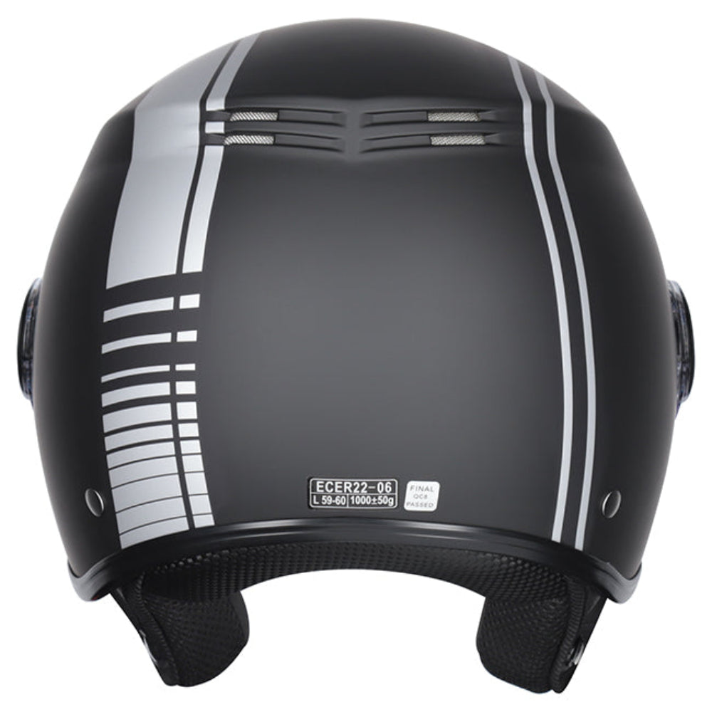 M2R Nimbus ECE22.06 ABS Scooter Helmet - Stripe Black Silver PC-5F - M #1131087