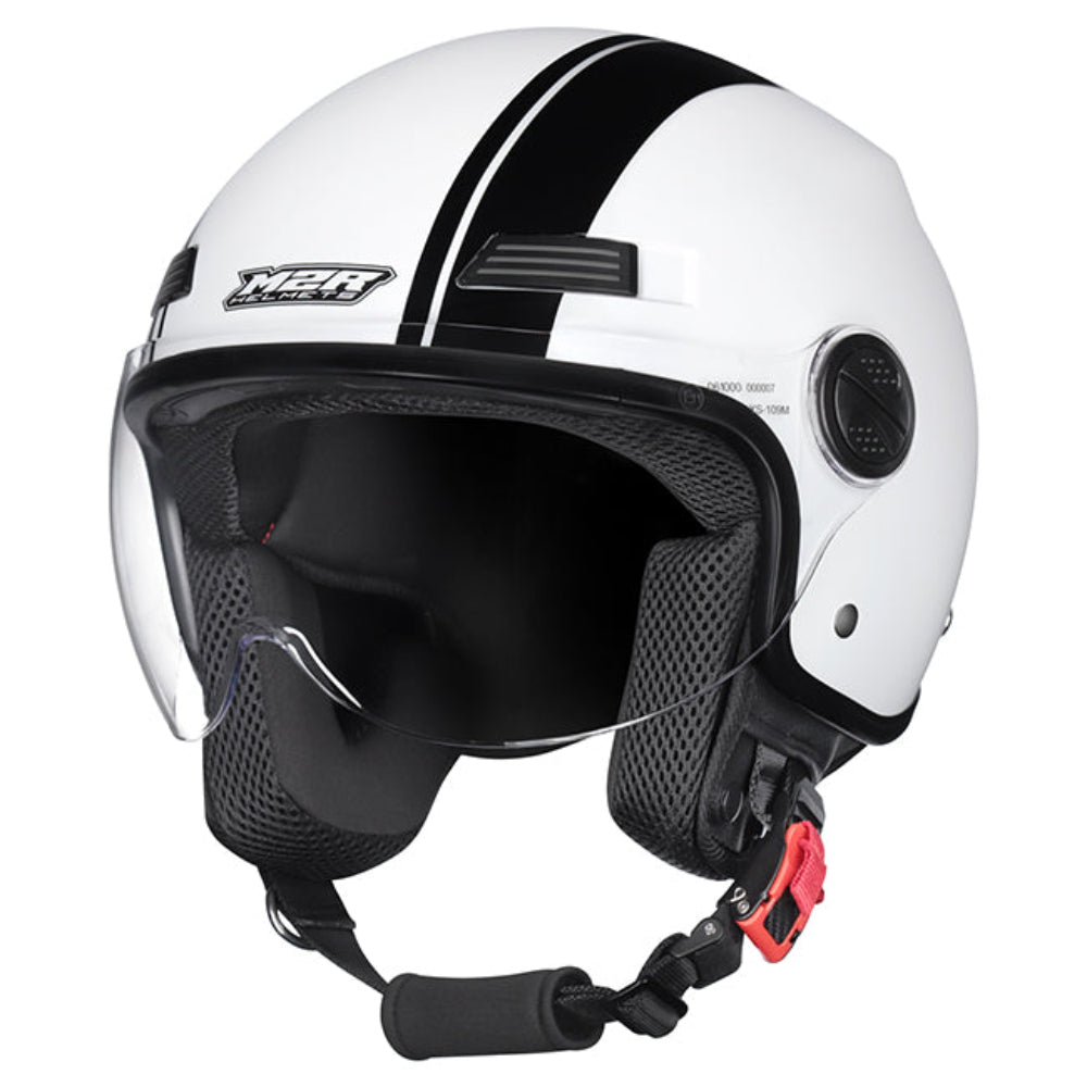 M2R Nimbus ECE22.06 ABS Scooter Helmet - Stripe White Black PC-6 - XL #1131091