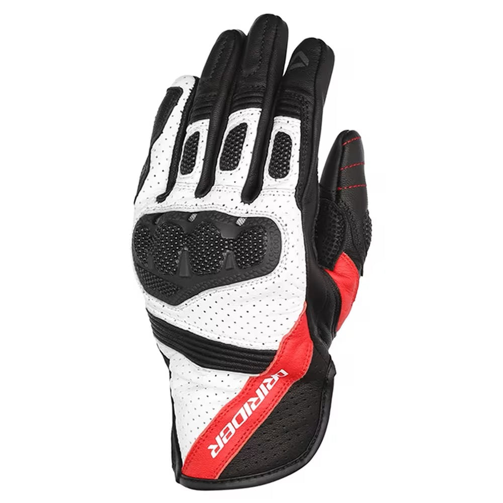 Dririder Covert Leather Summer Touring Gloves-Black/White/Red-L #4007826