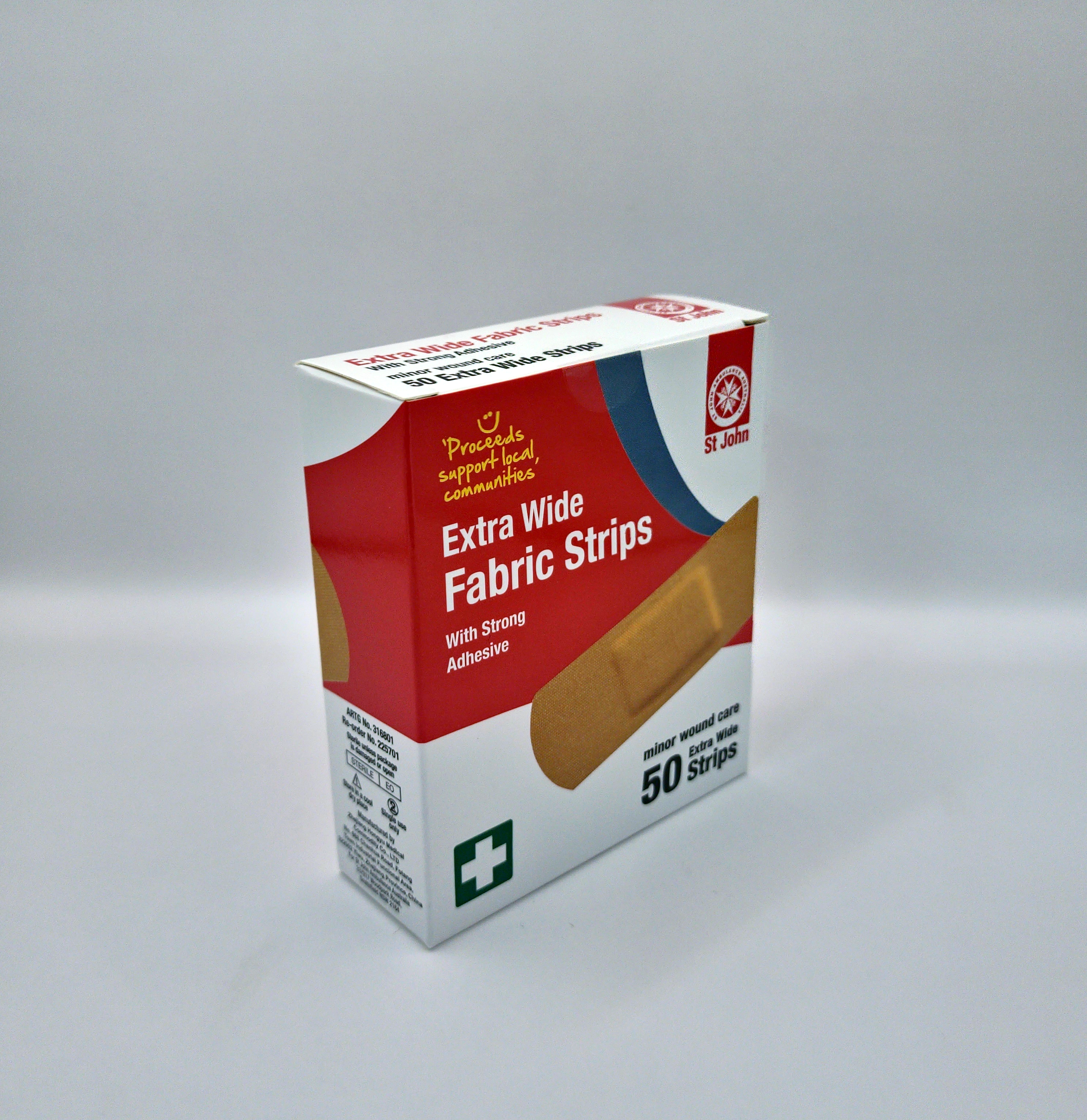 ST JOHN Adhesive Fabric Strips Extra Wide 50 Pack Medical First Aid #225701