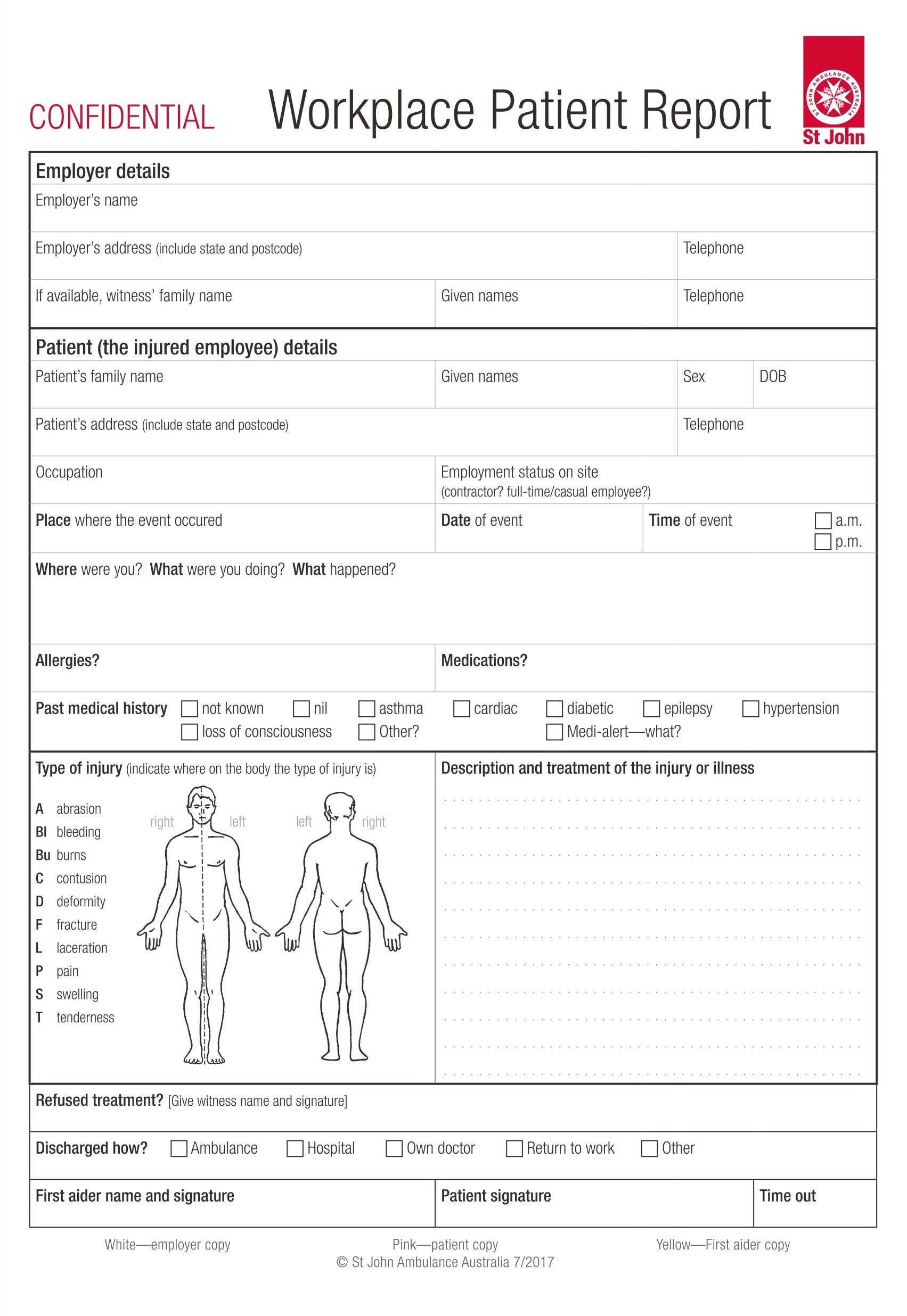 ST JOHN Workplace Patient Report A5 Forms- 10 pack (1 book) #323000