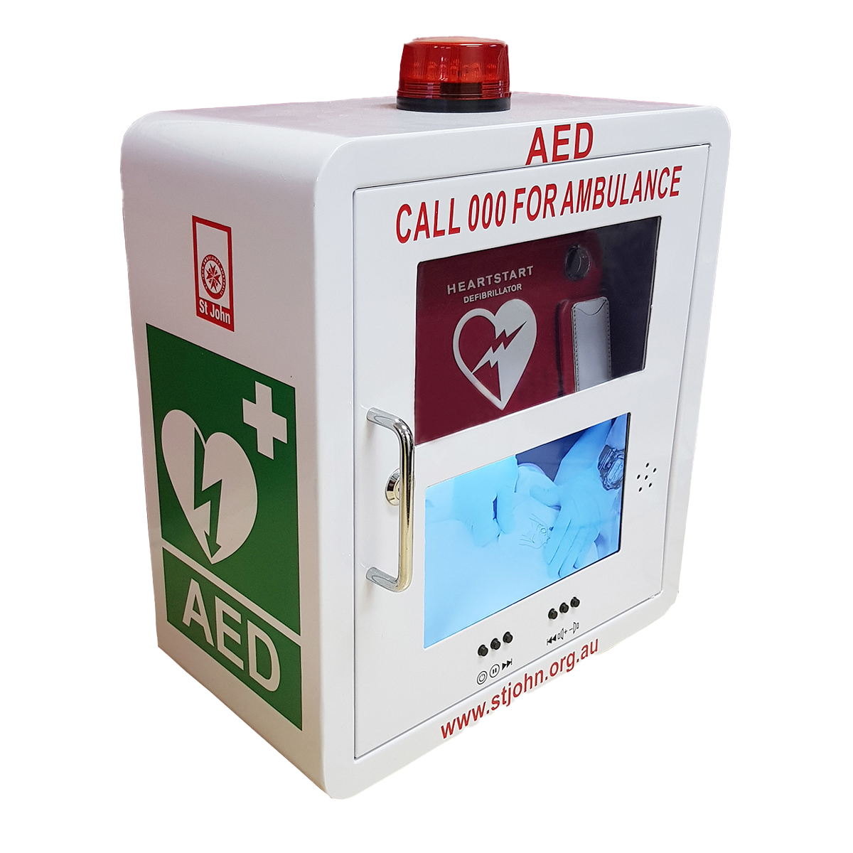 ST JOHN Defibrillator Cabinet Video Alarm AED Emergency Storage #353828