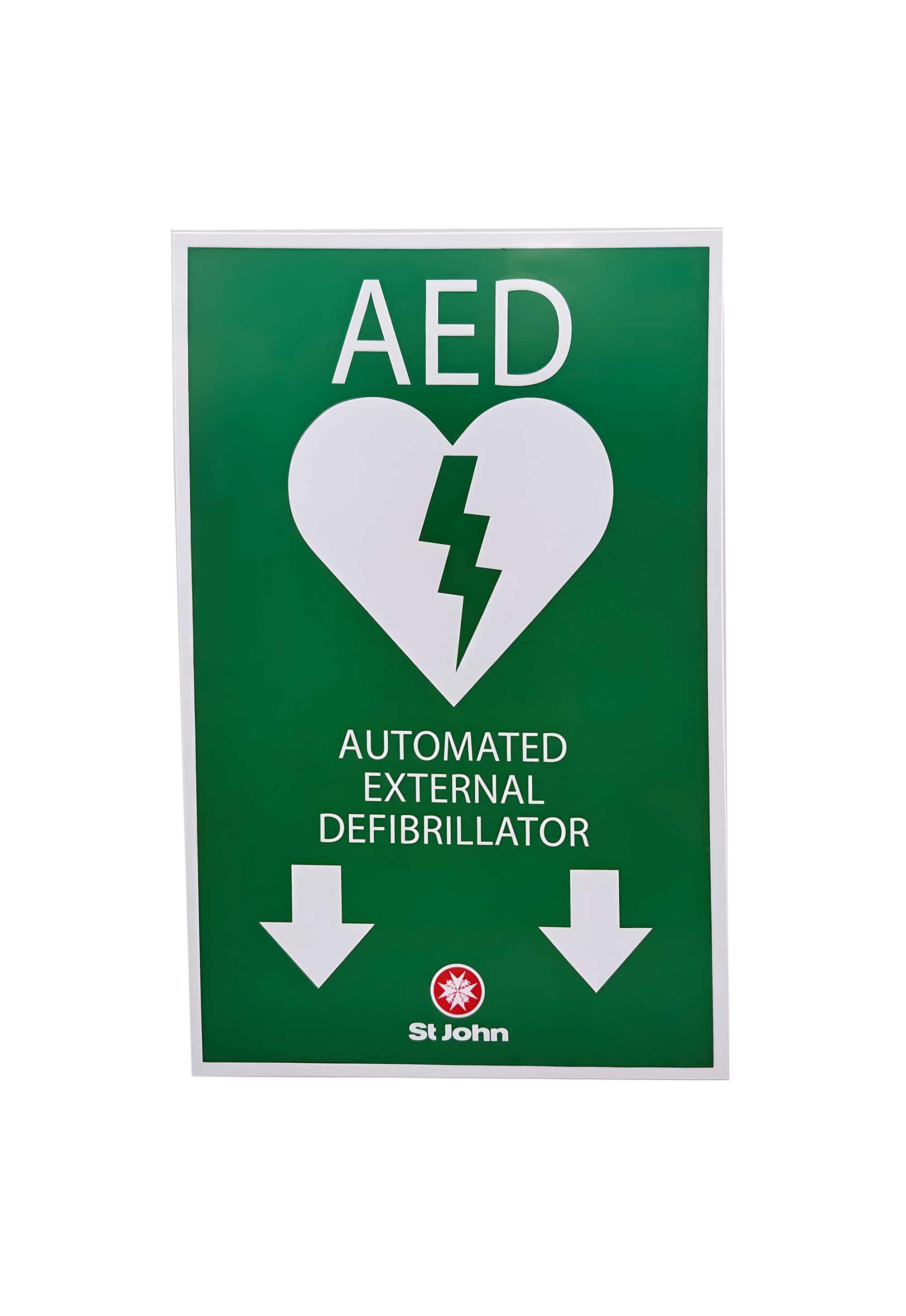 ST JOHN AED High Visibility Signage with Down Arrows #434878