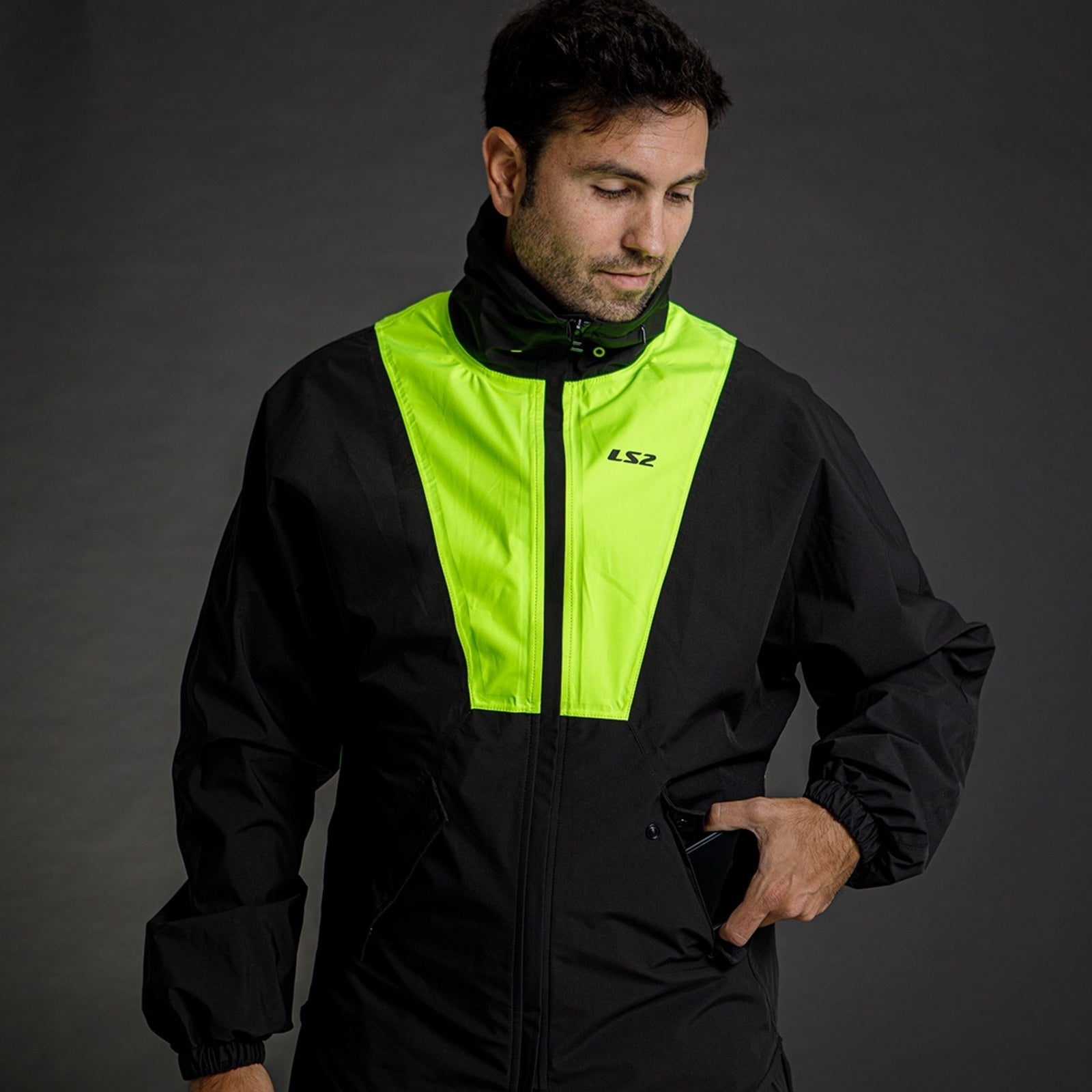 LS2 X-Rain Jacket - Black / Hi-Vis Yellow (XS–S) LS2A63020J0254A#
