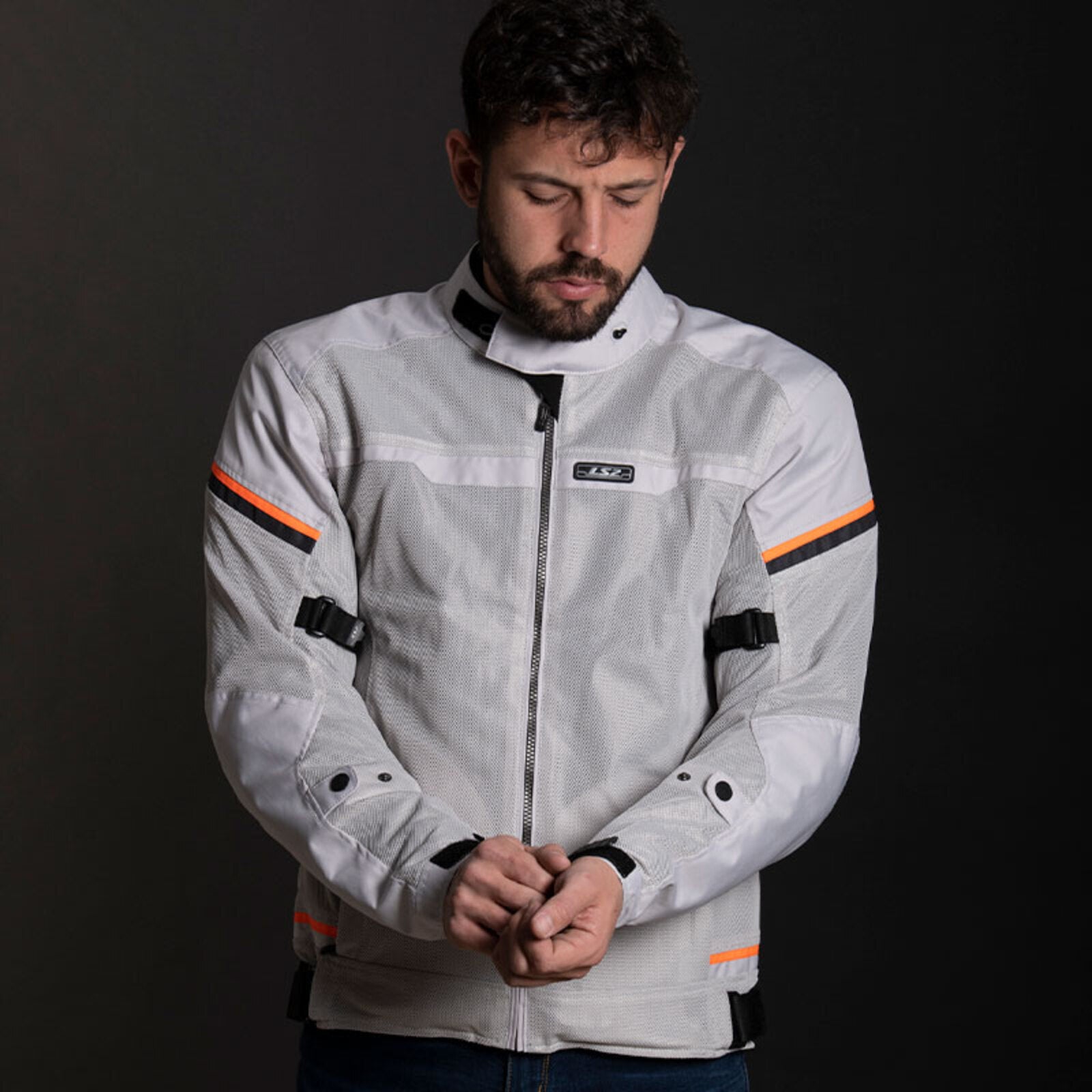 LS2 Riva Men's Jacket - Light Grey / Hi-Vis Orange (5XL) LS2A64100S01085XL#