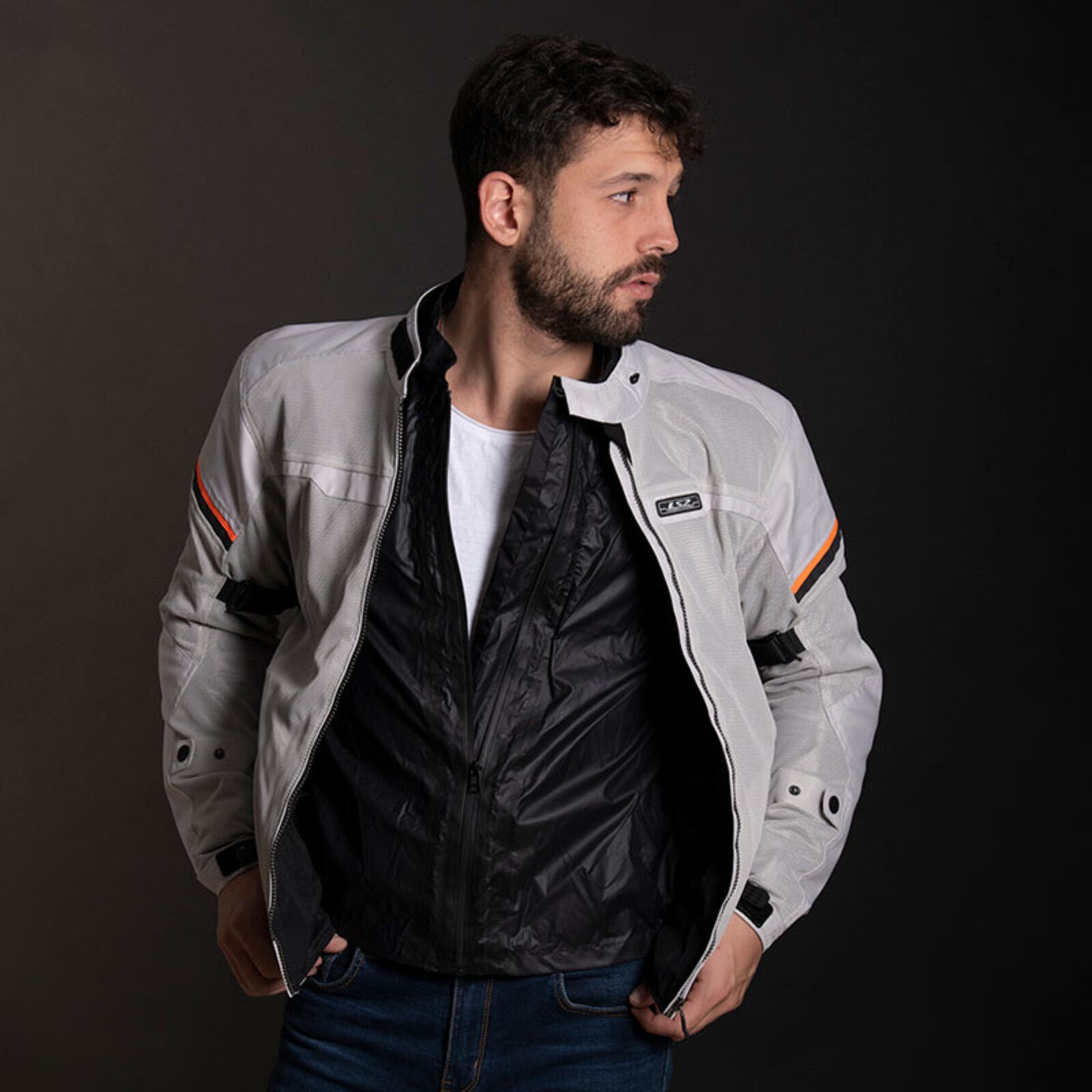 LS2 Riva Men's Jacket - Light Grey / Hi-Vis Orange (2XL) LS2A64100S0108XXL#
