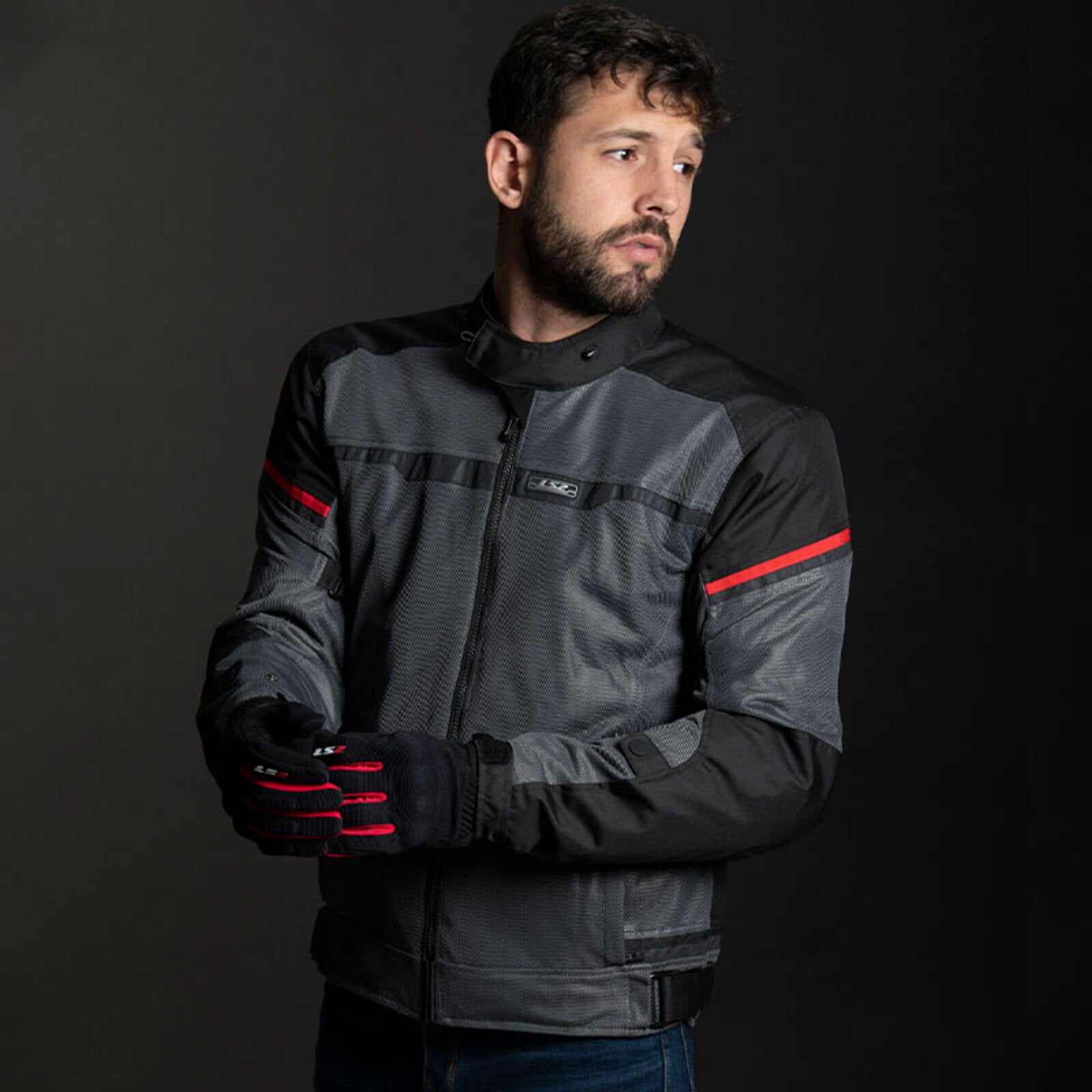 LS2 Riva Men's Jacket - Black / Dark Grey / Red (2XL) LS2A64100S0112XXL#