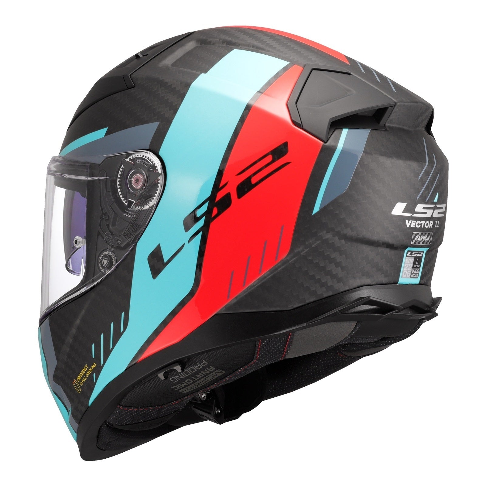LS2 FF811 Vector II Carbon Grid Helmet - Red / Cyan (L) LS2FF811CGRCL#