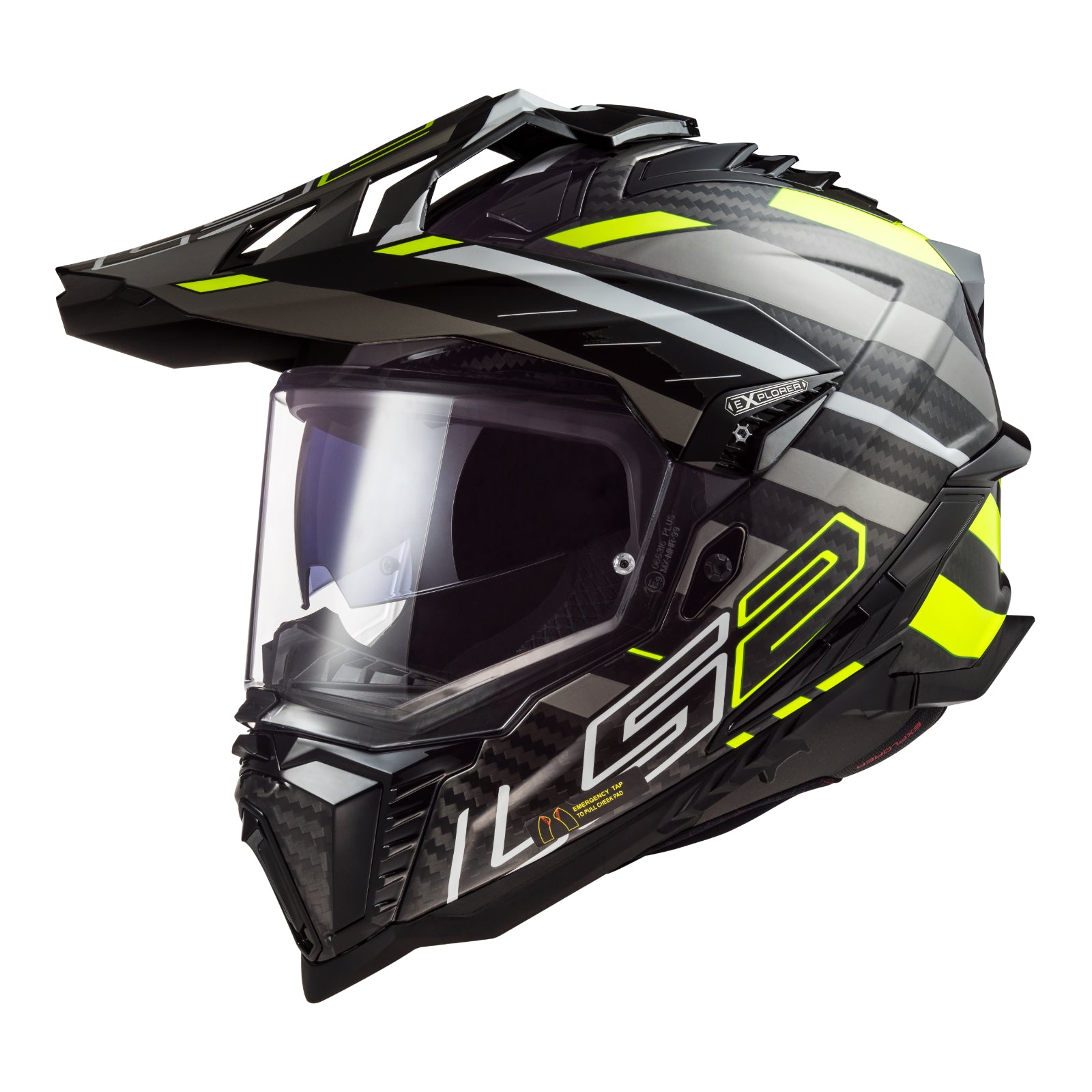 LS2 MX701 Explorer Carbon (2XL) Edge - Black / Hi-Vis Yellow LS2MX701BLKHV2XL#
