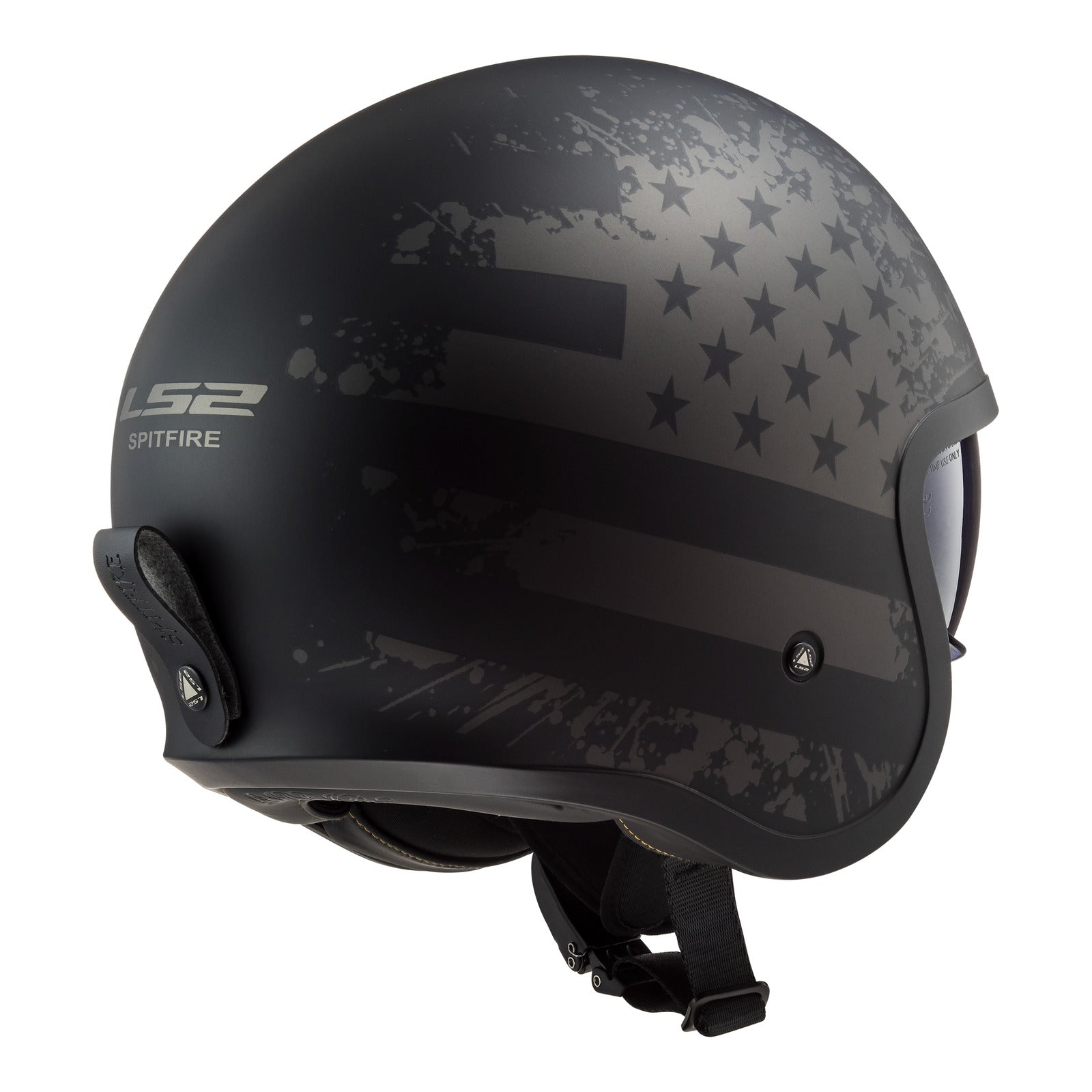 LS2 OF599 Spitfire II Flag Helmet  - Matte BLack (XS) 06 LS2OF5992MBFLAGXS#