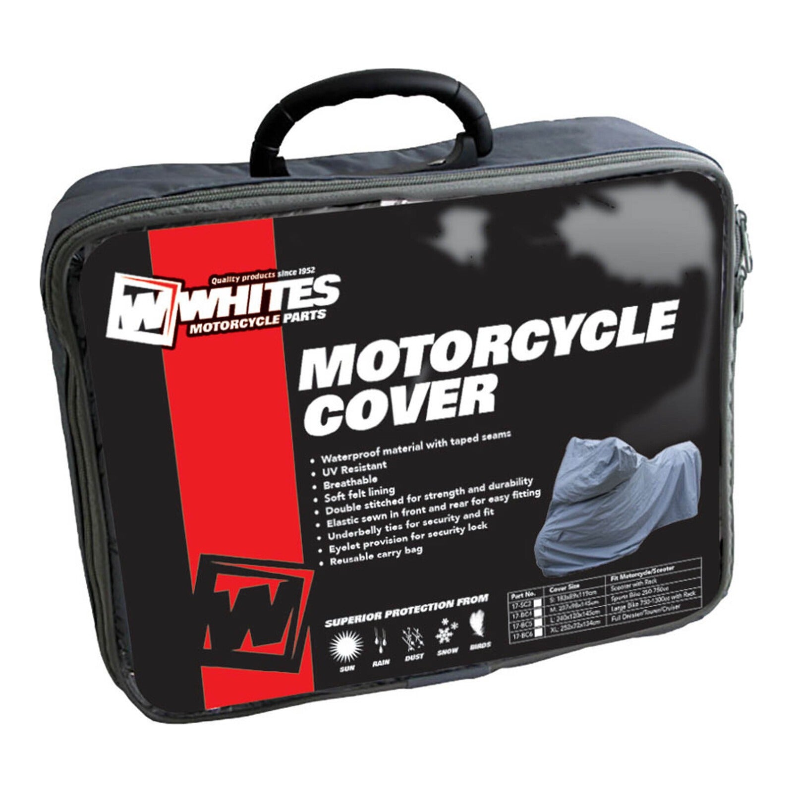 WHITES Premium Bike Cover - Large 750-1300Cc/ Rack #WBCLG