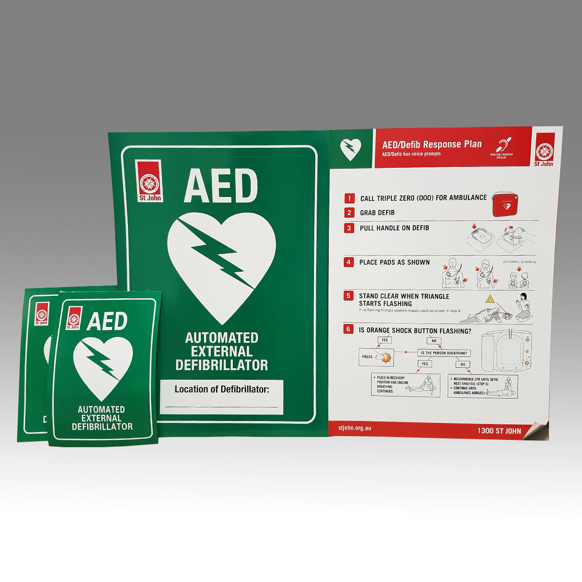 ST JOHN HS1 Signage Pack AED Emergency Defibrillator Safety Signage #434871