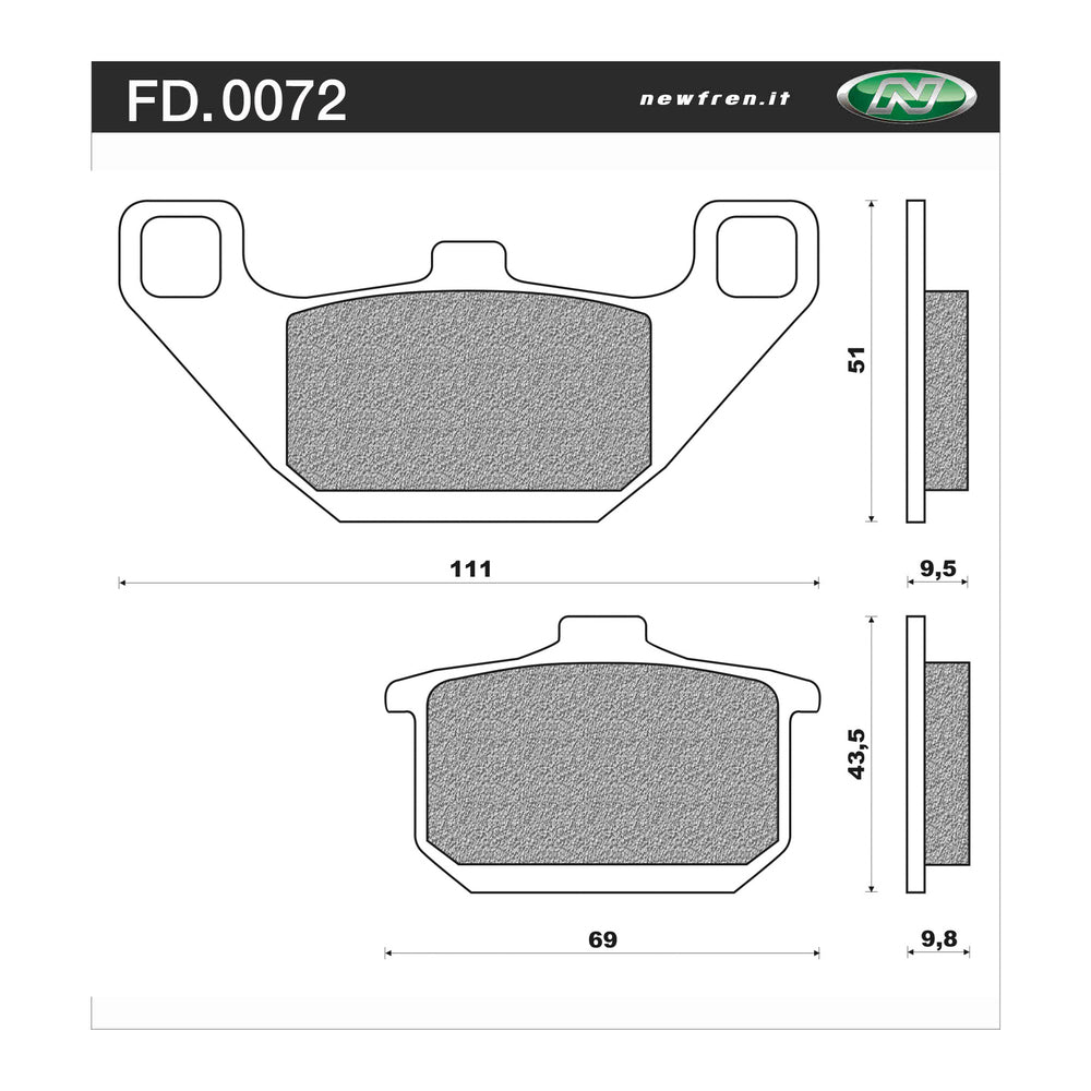 New NEWFREN Rear Brake Pad - Touring Organic For KAWASAKI 1-FD0072-BT