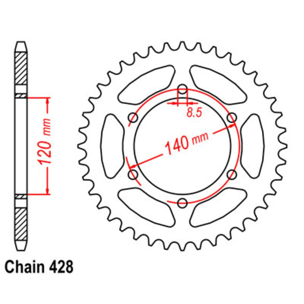 SUPERSPROX 44T Sprocket Steel - Rear For KAWASAKI KV175, KV125, KE175 11-070-44