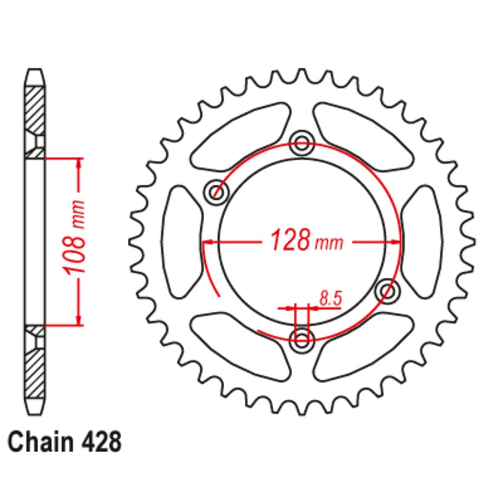 MTX 57T Sprocket Steel - Rear For KAWASAKI KLX125 BIG WHEEL, KLX125 11-08G-57
