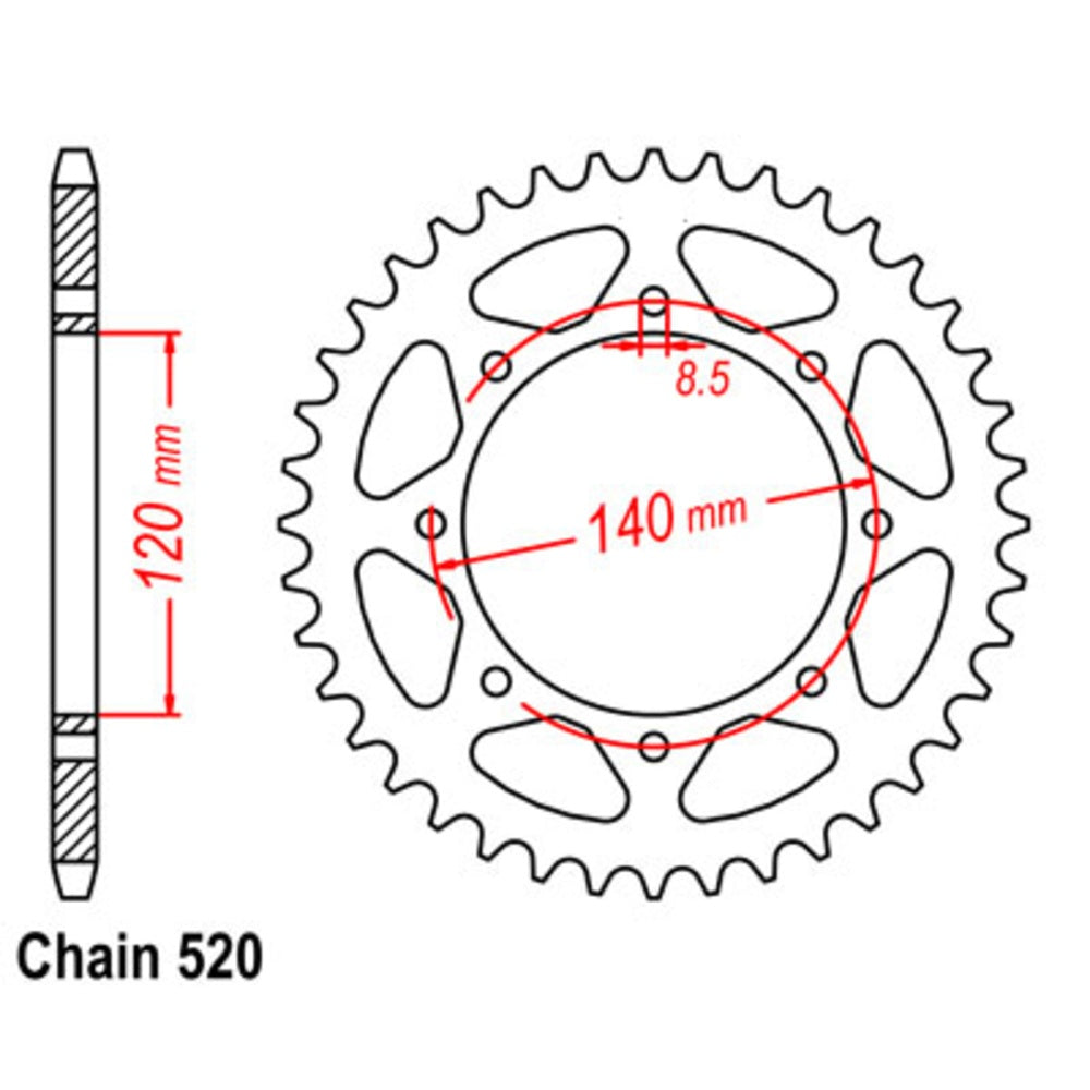 MTX 42T Sprocket Steel-Rear For KAWASAKI KLR650 TENGAI, KLE500, KLR650 11-186-42