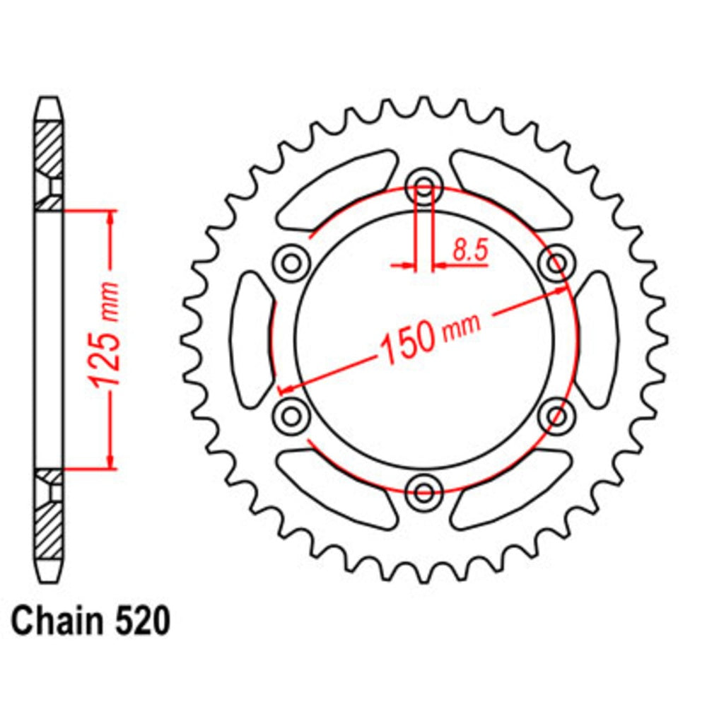 MTX 51T Sprocket Steel - Rear For GAS-GAS, HUSABERG, HUSQVARNA, KTM 11-KM1-51