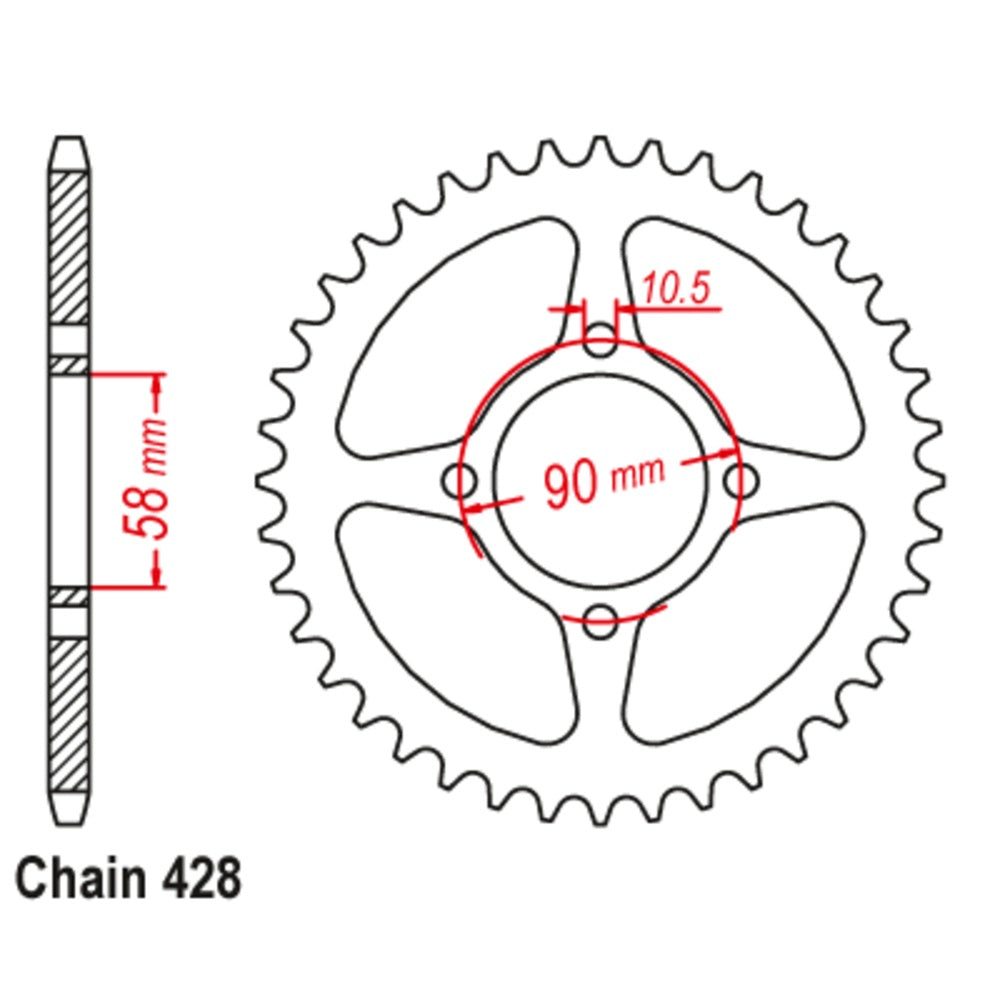 New MTX 45T Sprocket Steel - Rear For HONDA CB125E, CBR125R 11-KTY-45