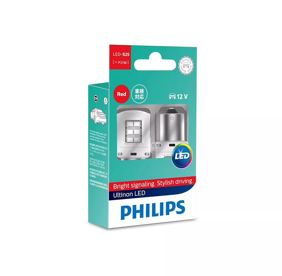 New Philips Globe P21 Led Red 12V (11498Ulrx2)