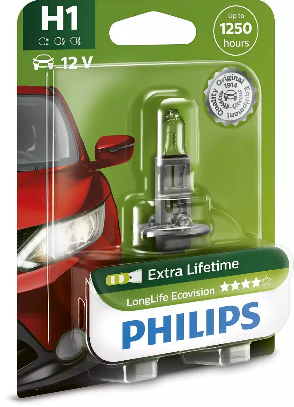 Philips Globe H1 12V 55W Single Blister Pack Longlife Eco Vision (12258Llecob1)