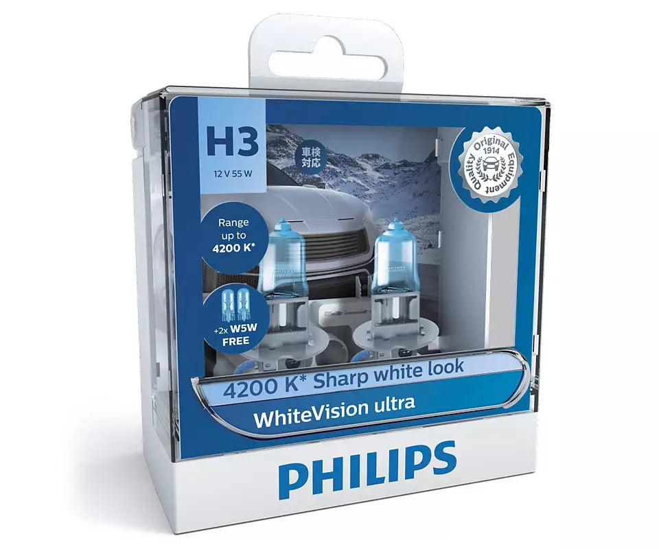 New Philips Globe H3 W5W 55W Twin Pack White Vision Ultra (12336Wvusm)