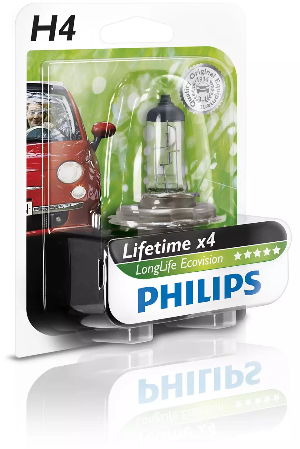 New Philips Globe H4 12V 60/55W Single Blister Pack Longlife Eco Vision