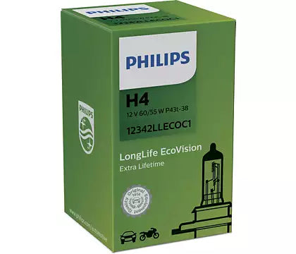 New Philips Globe H4 12V 60/55W Single Box Longlife Eco Vision (12342Llecoc1)