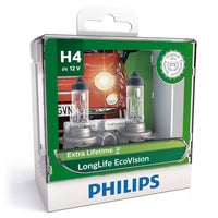 NEW PHILIPS GLOBE H4 12V 60/55W TWIN BLISTER PACK LONGLIFE ECO VISION