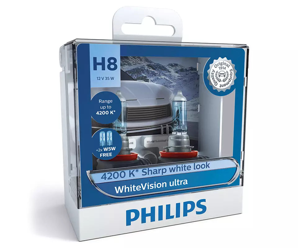 New Philips Globe H8 W5W 35W Twin Pack White Vision Ultra (12360Wvusm)