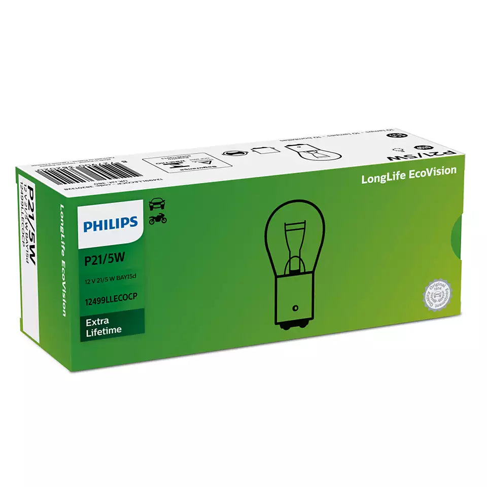 New Philips Globe P21/5W 12V 10Pk Long Life Eco Vision (12499Llecocp)