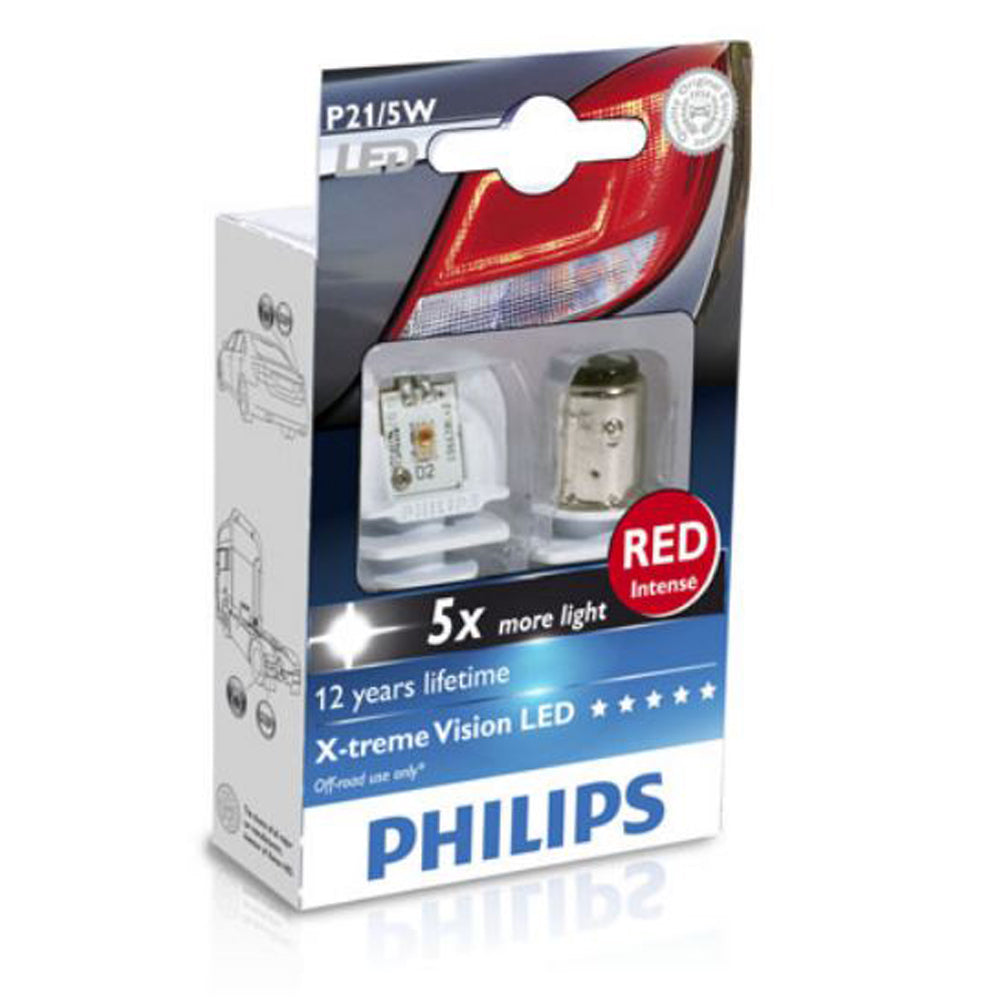 New Philips Globe P21/5W Led 12/24 Red (12899Rx2)