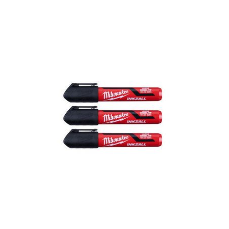 New Milwaukee Inkzall 3Pc Large Chisel Tip Black Marker - 48223250