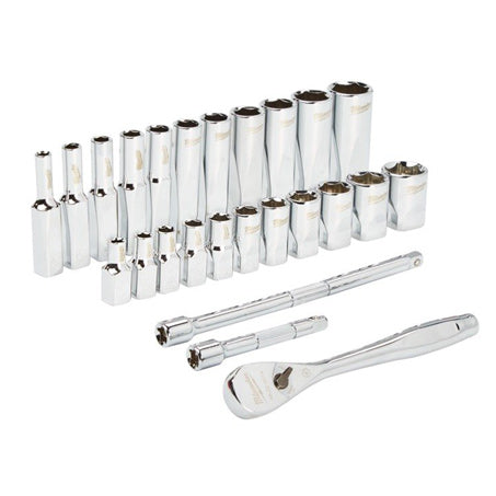 New Milwaukee 1/4In Drive 26Pc Ratchet & Socket Set - Sae - 48229404