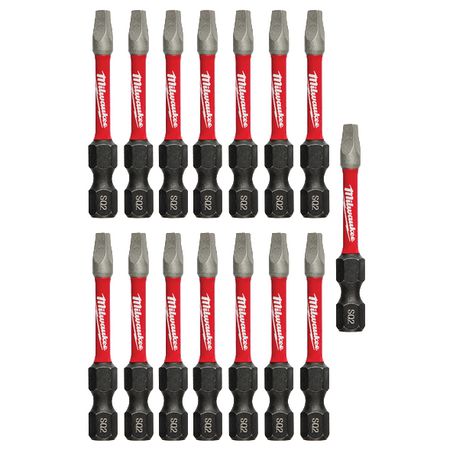 New Milwaukee Shockwave Power Bit Square Recess #2 50Mm (2In) 15Pk - 48325010