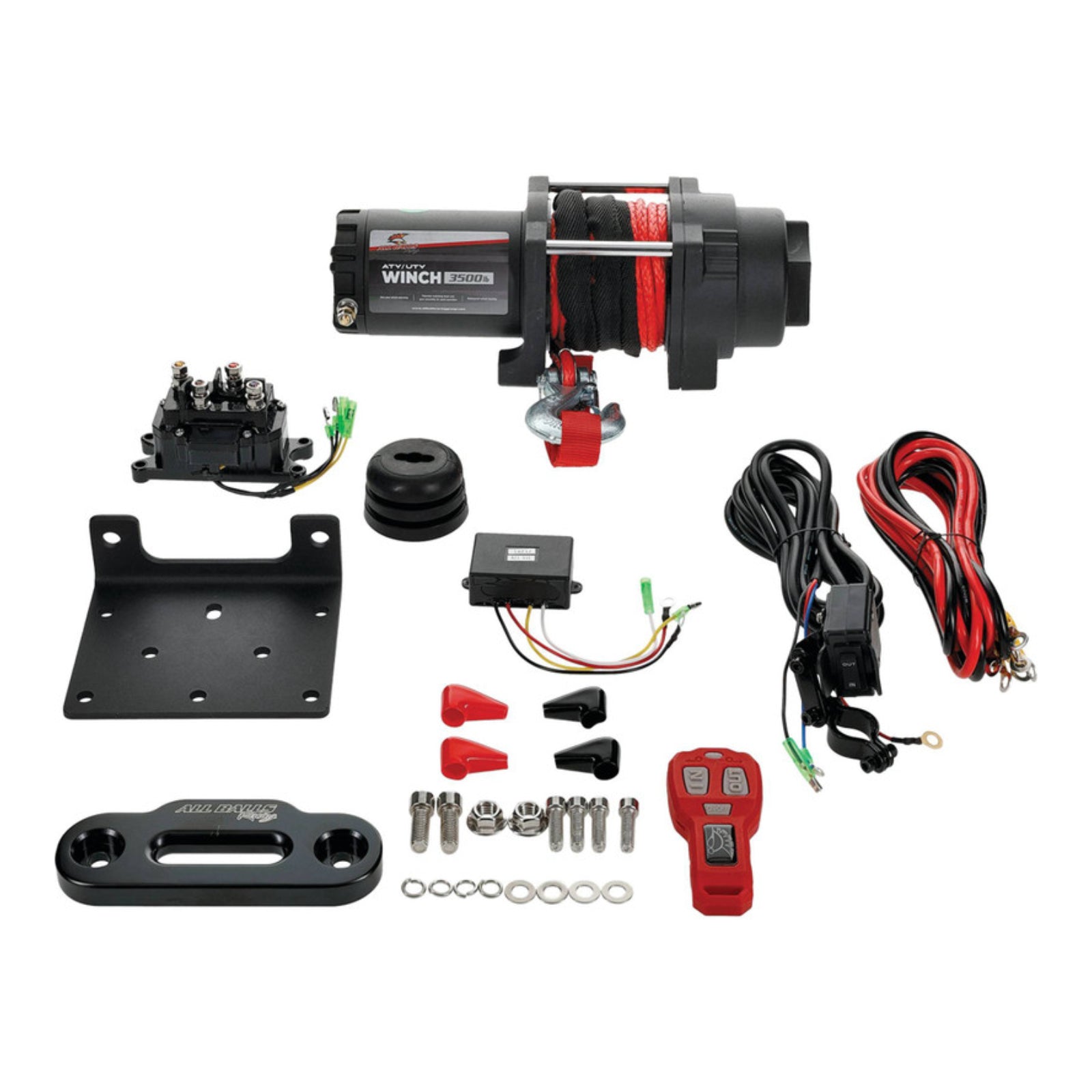 New ALL BALLS Racing 4 Bolt Winch 3500LB With 39FT Synthetic Rope #ABW35004SR