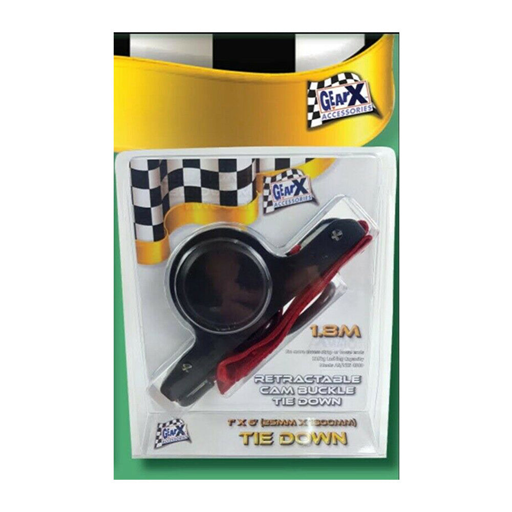 New GEAR-X Retractable Cam Buckle Tie Down 25mm x 1.8m Capacity 215kg GXCL63124