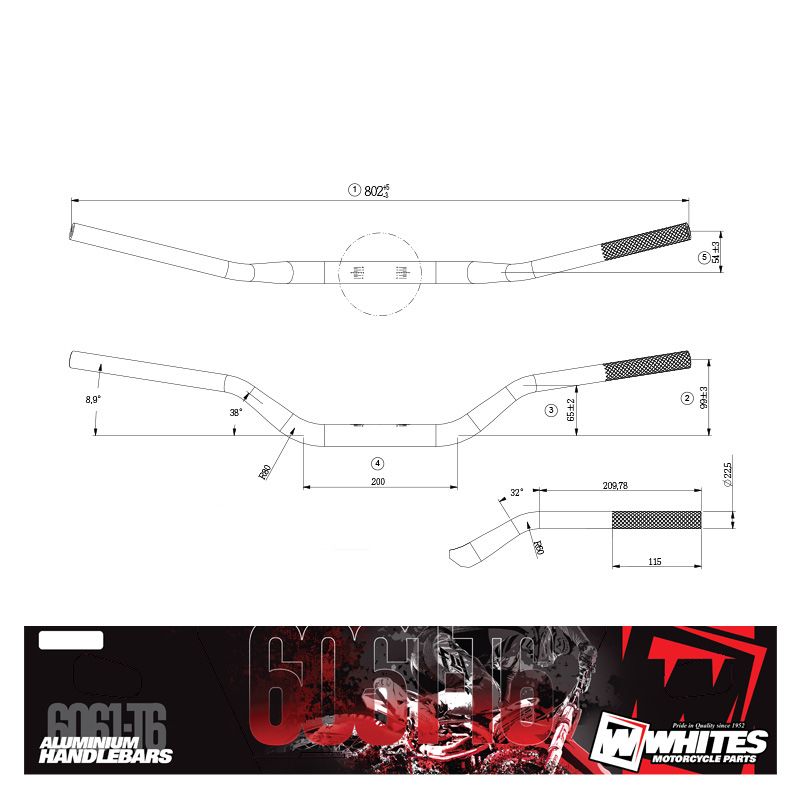 WHITES Handlebar Taper AL6061 Silicon For Honda CR125, CRF250/450 KX250/450