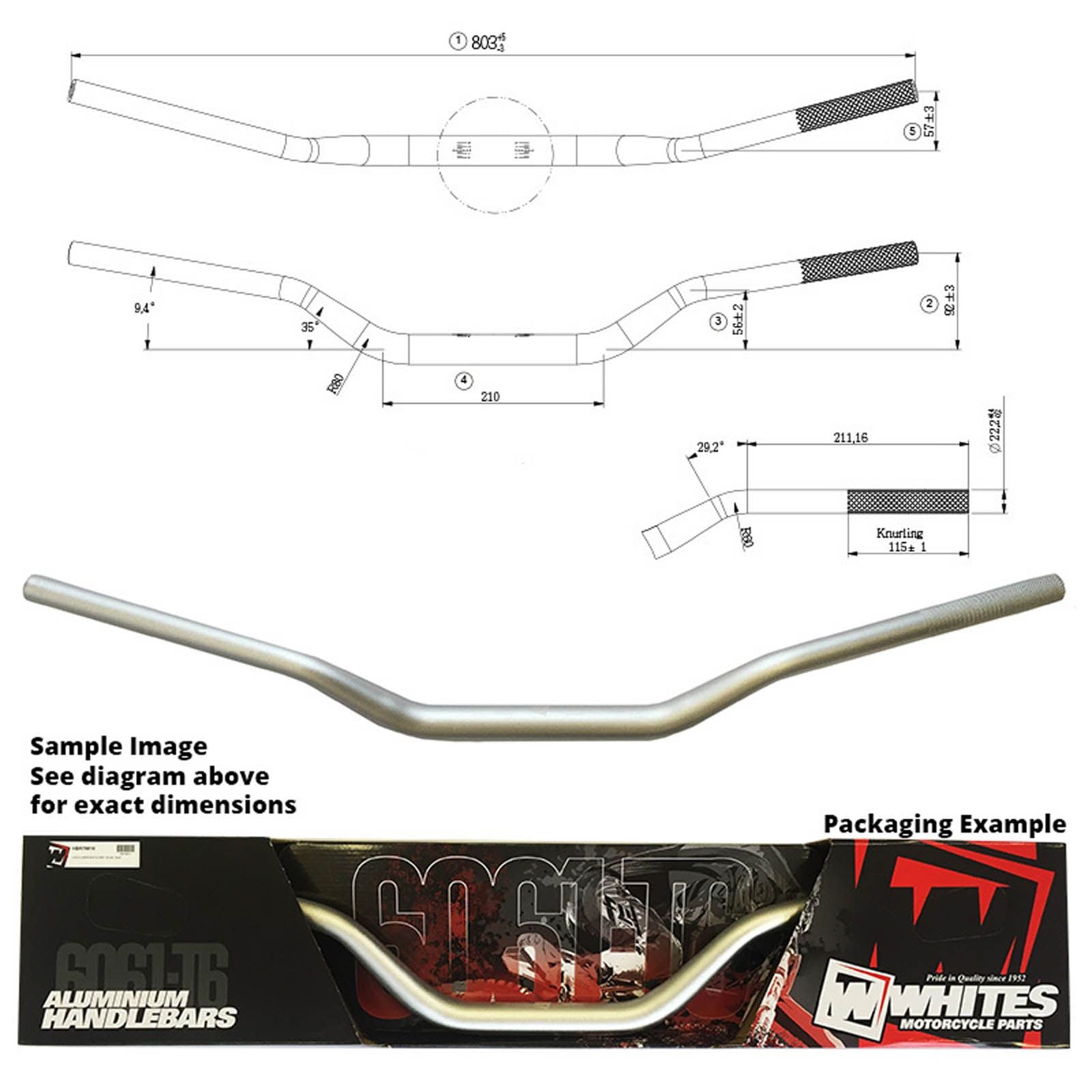 WHITES Handlebar Taper AL6061 Silicon For Yamaha YZ/WR125-450 1-1/8(28.6mm)
