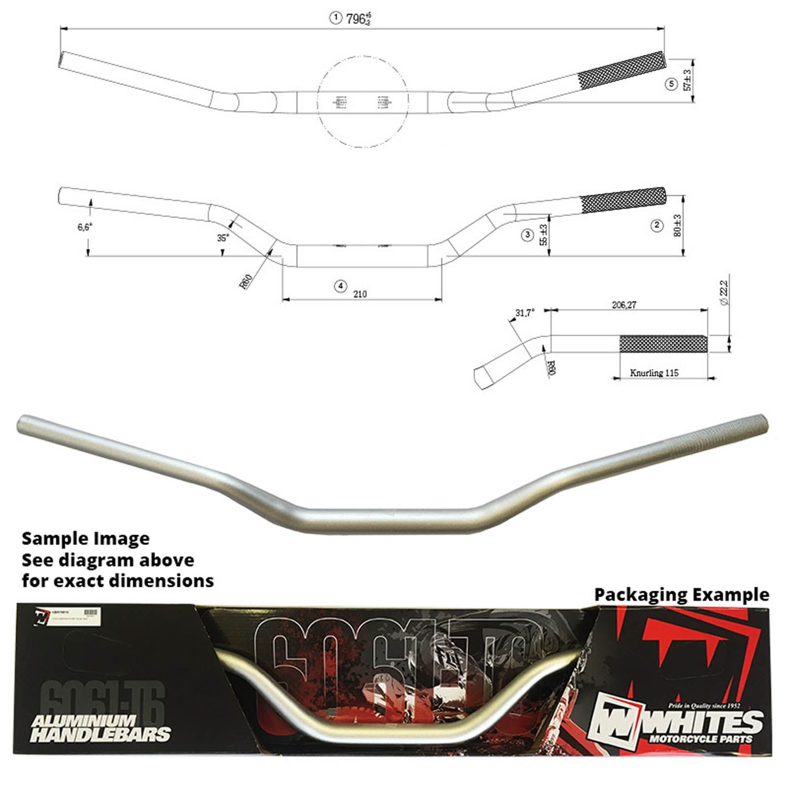 WHITES Handlebar Taper AL6061 Silicon For Honda CR/RM/YZ/WR 1-1/8(28.6mm)