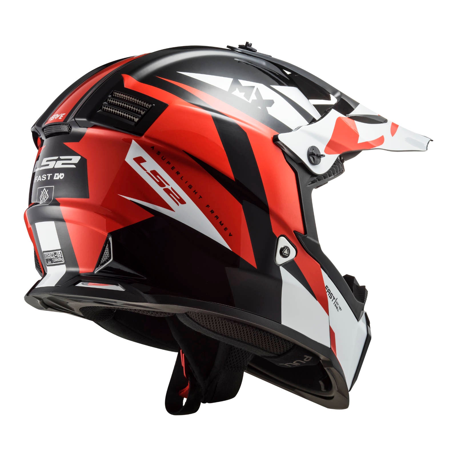 LS2 MX437J Fast EVO Strike Mini Helmet - Black / White / Red (YOUTH L)