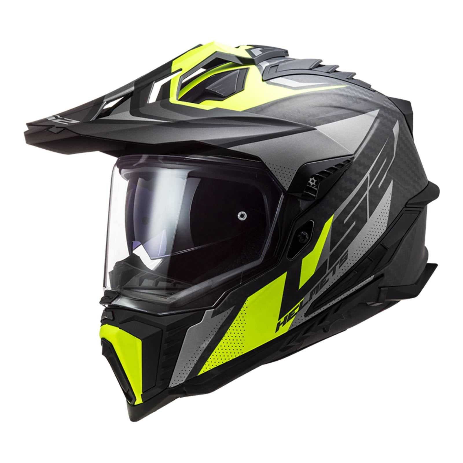 New LS2 Explorer Carbon Focus Helmet - Matte Titanium / Hi-Vis Yellow (2XL)