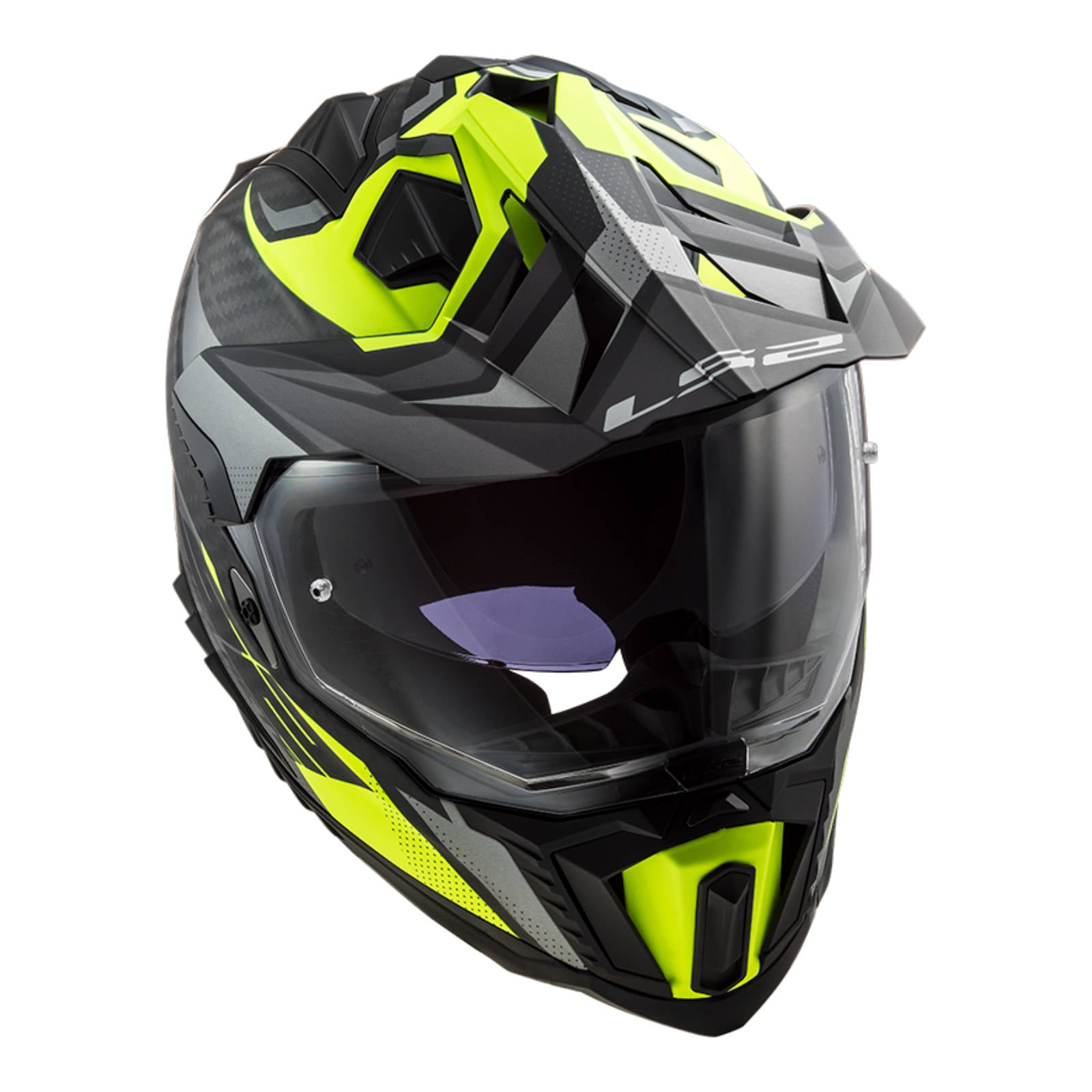 New LS2 Explorer Carbon Focus Helmet - Matte Titanium / Hi-Vis Yellow (M)