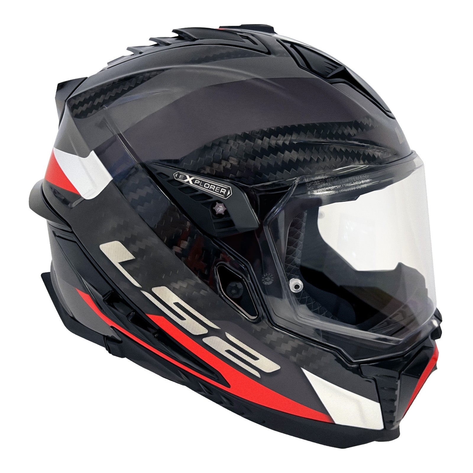 LS2 Mx701 Explorer Carbon Frontier Helmet-Titanium/Red (2XL) LS2MX701EXPCTITR2XL