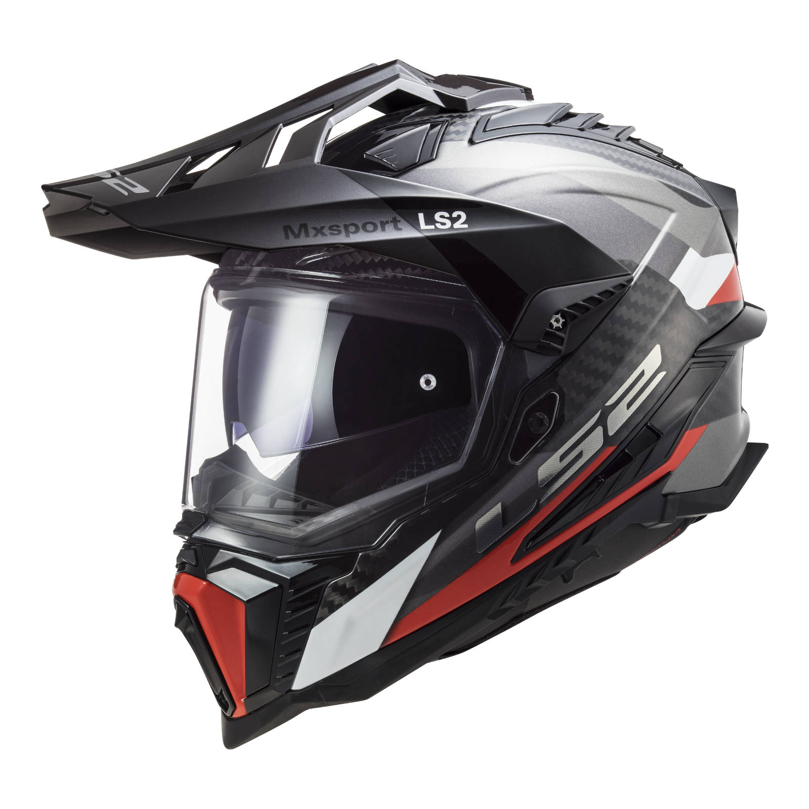 New LS2 Mx701 Explorer Carbon Frontier Helmet - Titanium / Red (L) LS2MX701EXPCTITRL