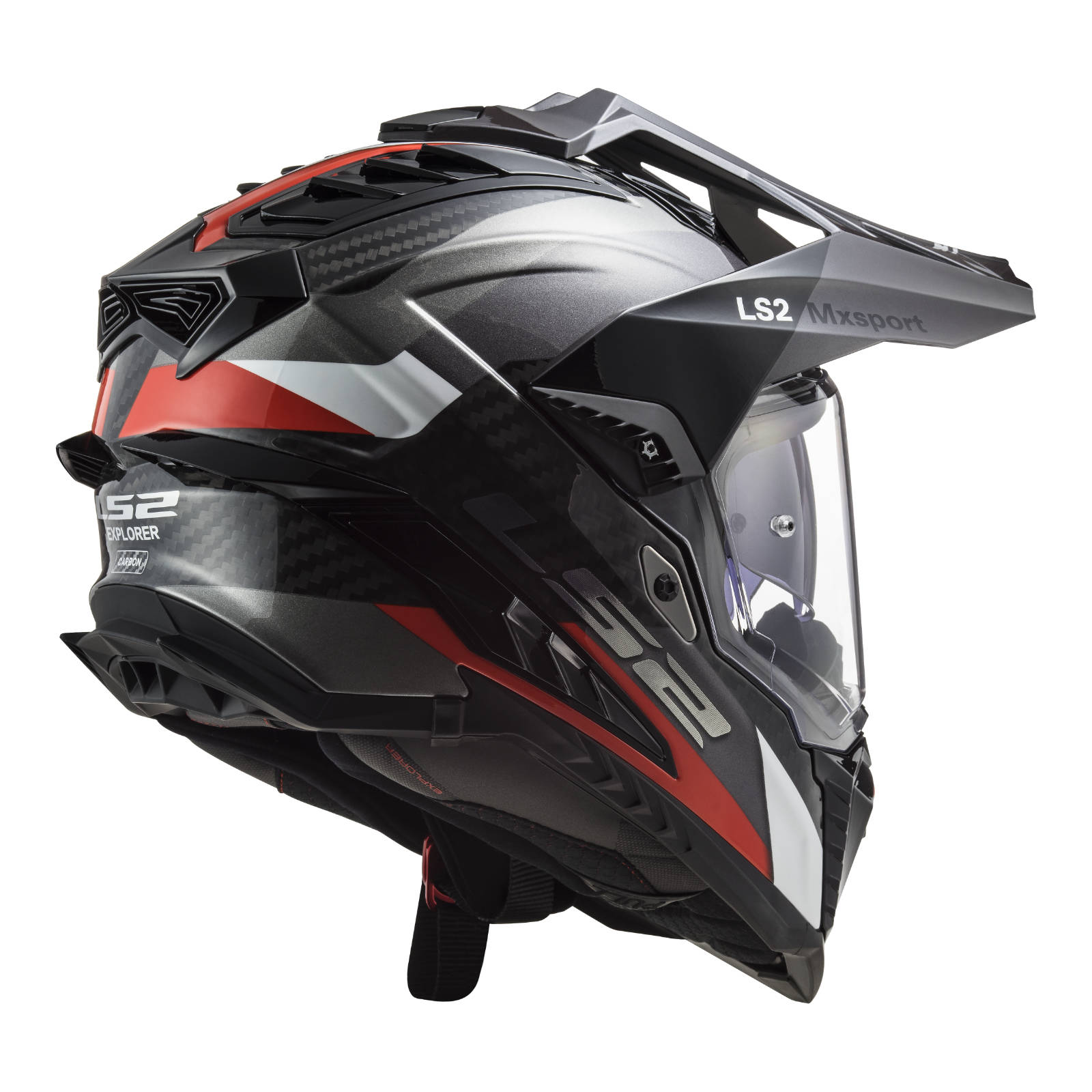 New LS2 Mx701 Explorer Carbon Frontier Helmet - Titanium / Red (L) LS2MX701EXPCTITRL