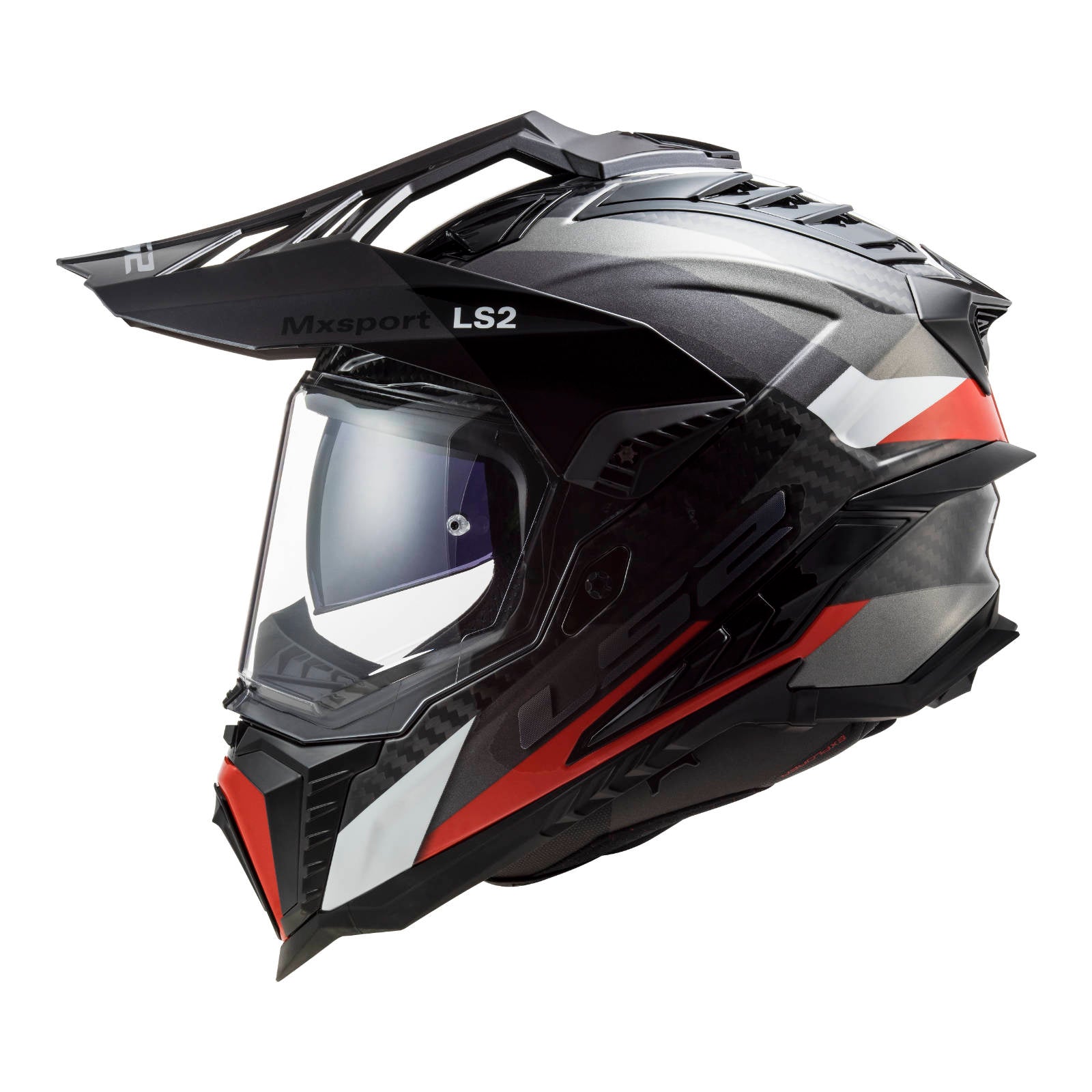 New LS2 Mx701 Explorer Carbon Frontier Helmet - Titanium / Red (Xl) LS2MX701EXPCTITRXL