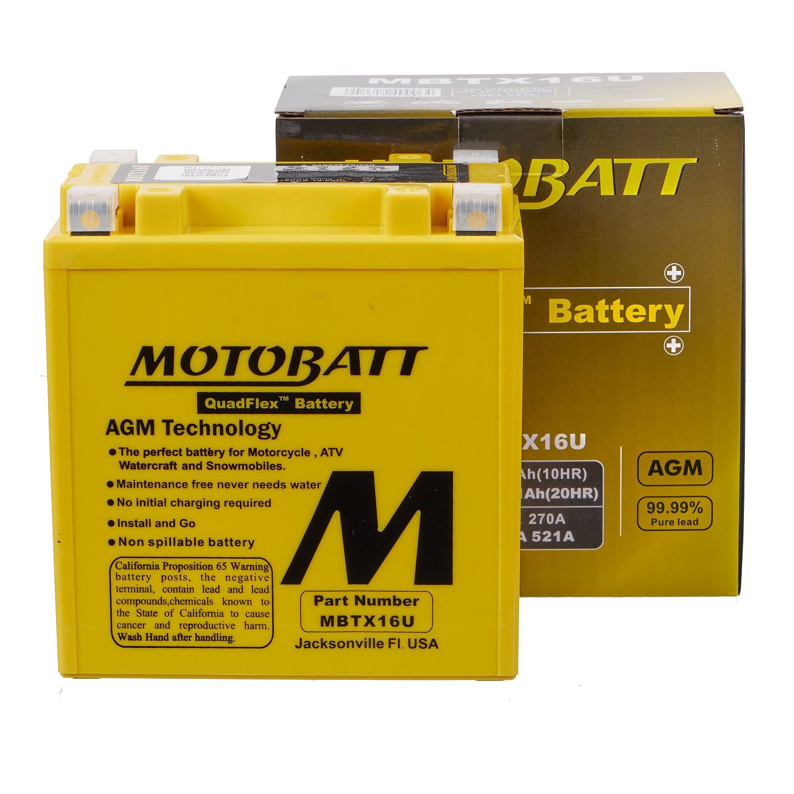 New MOTOBATT Quadflex AGM Battery #MBTX16U