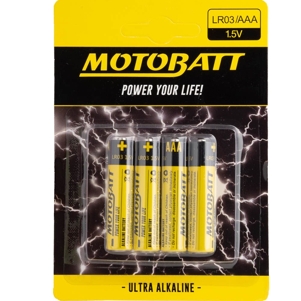 New MOTOBATT AAA LR03 1.5 Alkaline Household Battery 4/Card #MCBAAA