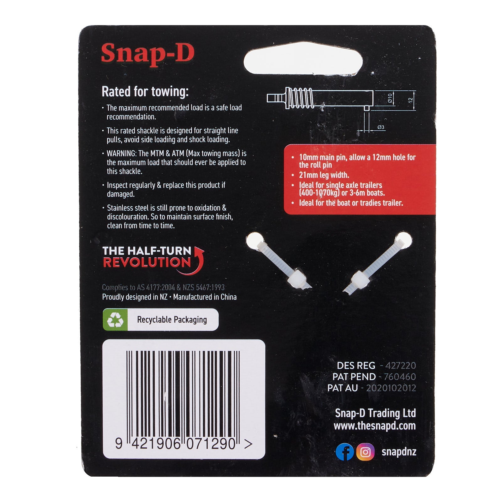 New SNAP-D Stainless Steel Bow Shackle - 10mm #SD10BSS