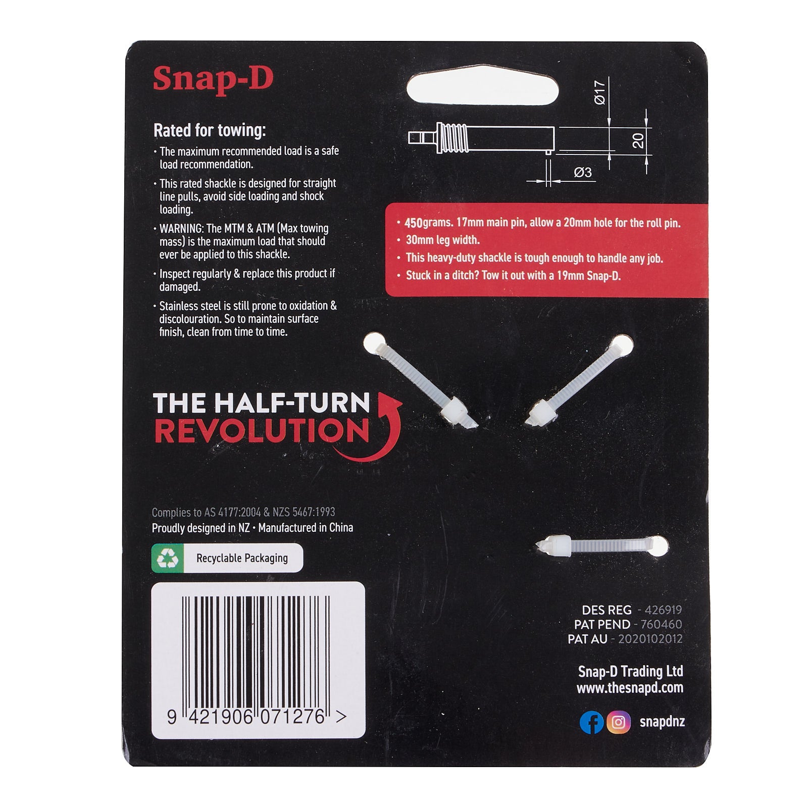 New SNAP-D Stainless Steel D-Shackle - 17mm #SD17DSS